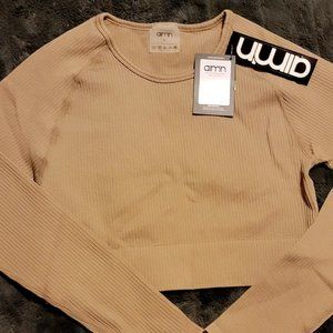 Aim'n Long Sleeve Crop Top NWT - Espresso